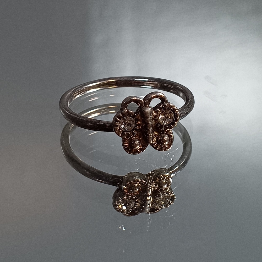Sterling Silver Butterfly Ring Clear CZ Accent Stamped 925 Stackable
